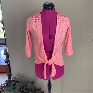 Coral Pink Knit Tie Cardigan